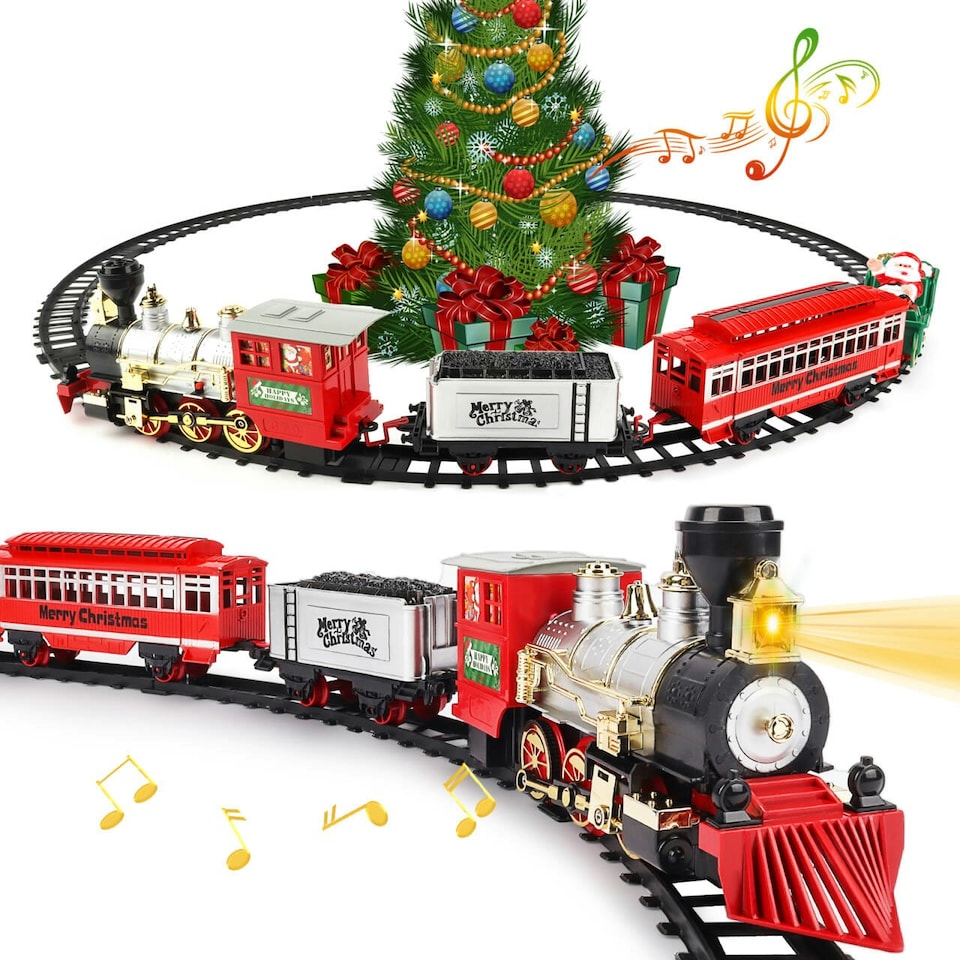 image 1 of Christmas Train Set with Light & Sounds Smoke Effect Christmas Tree Train Set fo Christmas Gift