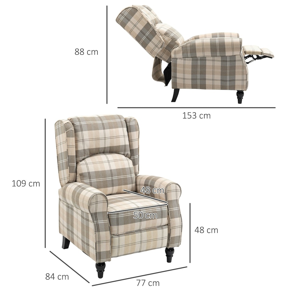 image 1 of HOMCOM Recliner Chair for Living Room Wingback Chair with Padded Armrest Khaki