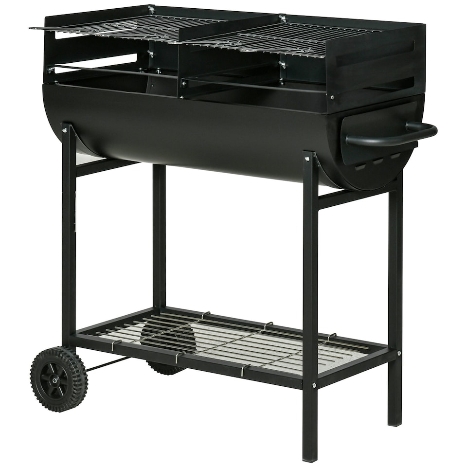 image 1 of Outsunny Trolley Portable Outdoor Charcoal BBQ Grill Cart 2 Rolling Wheels Black