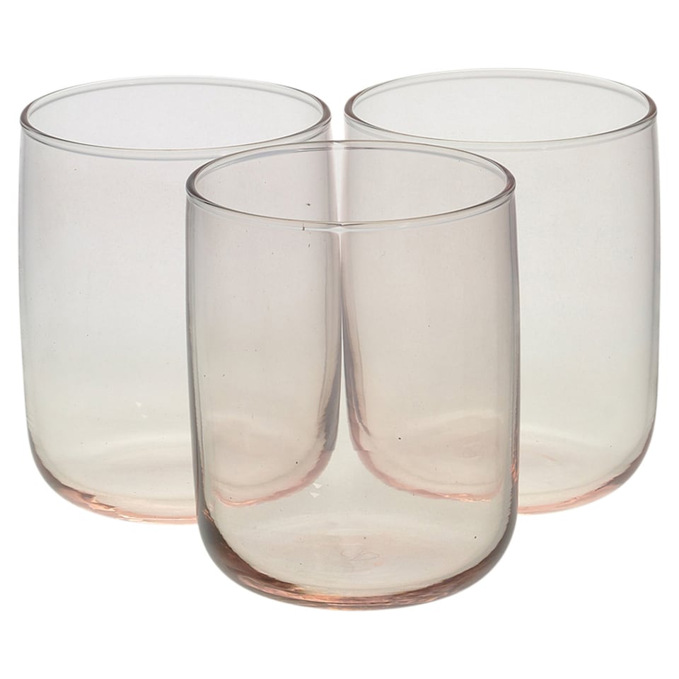 image 1 of Modern Drinking Coloured Glasses Water Dining Juice Tumbler | Clear | Pink 280ml | Set of 12