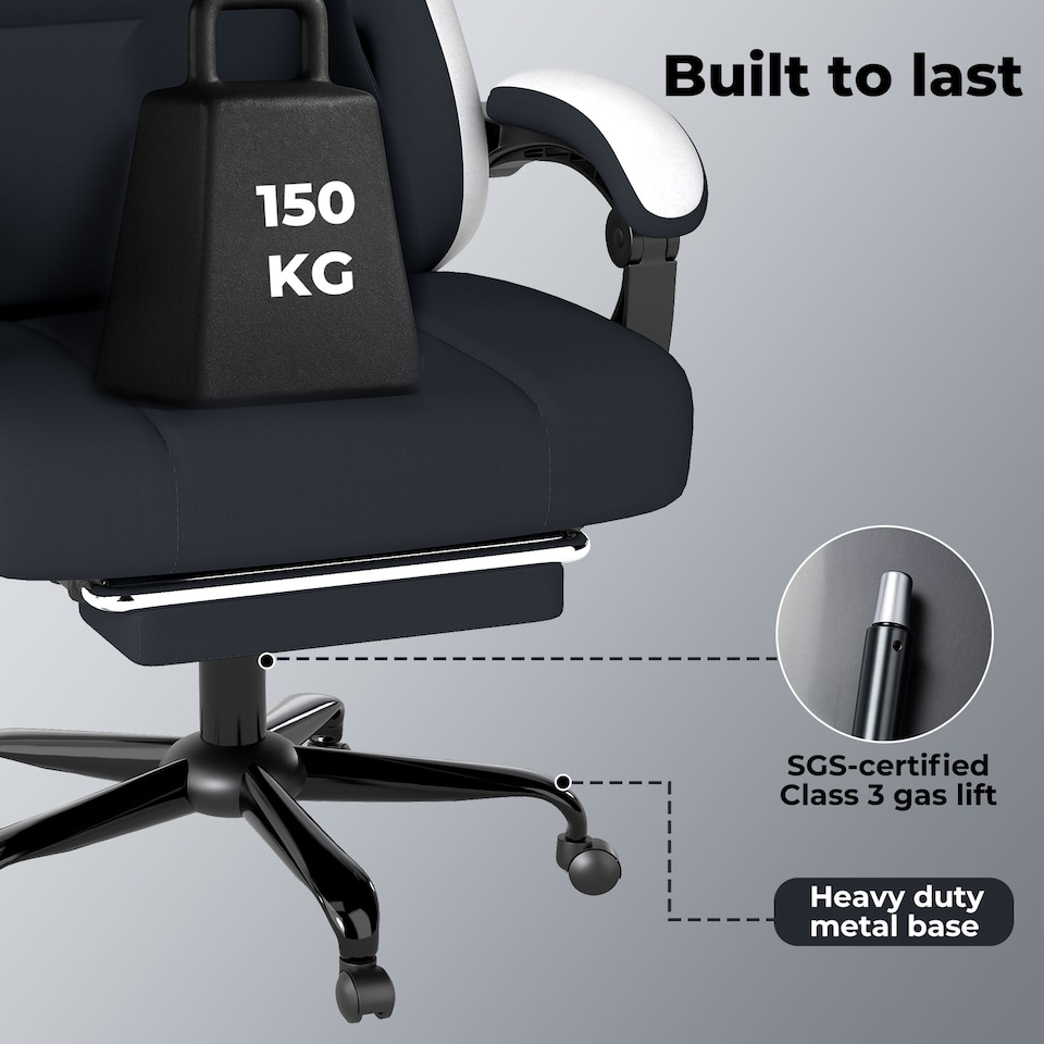 image 1 of Levede Office Desk Chair Fabric Gaming Recliner Adjustable Height Swivel | White | White | One Size