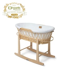 Clair de Lune Organic Wicker Moses Basket With Rocking Stand - White