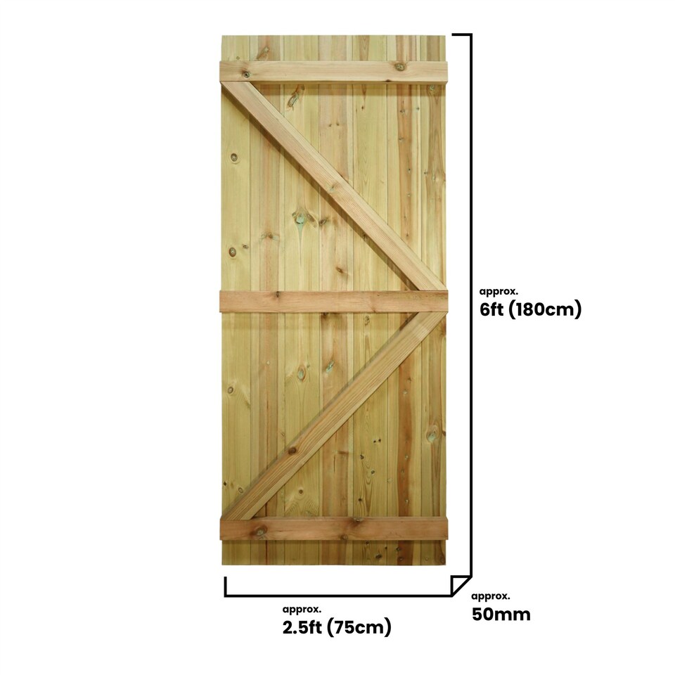 image 1 of Flat Top Wooden Garden Gate 6ft x 2.5ft Tongue & Groove Semi-Braced Treated Door