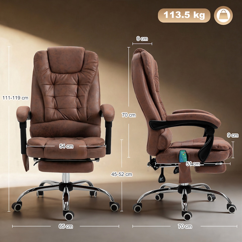 image 1 of Vinsetto Ergonomic Heated 6 Points Vibration Massage Office Chair, Brown