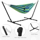 image 6 of Yaheetech Outdoor Hammock with Adjustable Steel Stand-Blue Green Stripe