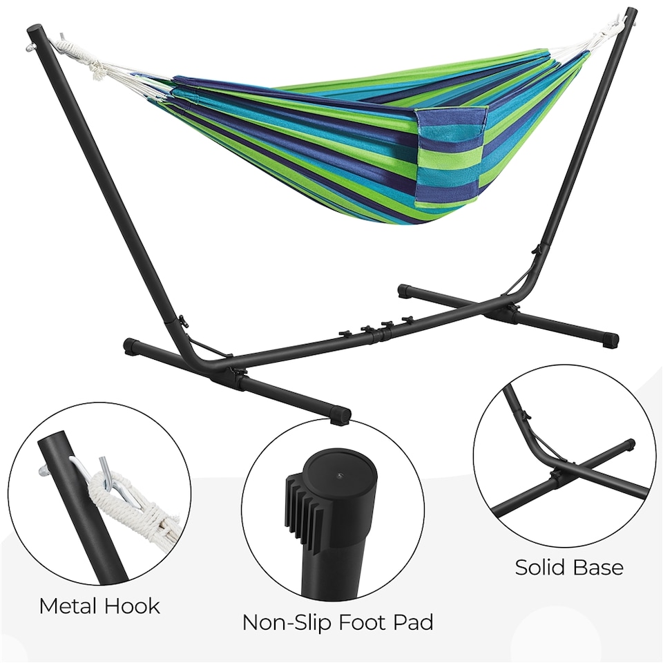 image 1 of Yaheetech Outdoor Hammock with Adjustable Steel Stand-Blue Green Stripe