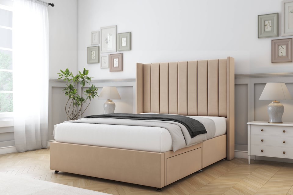 image 1 of Sloomy Falcon Pebble Plush Divan Bed With Mattress No Drawers With 54" Wingback Headboard 3' Single | Brown | Pebble | Single | 1