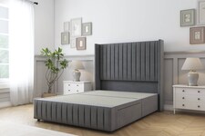 Sloomy Marlborough Armour Coniston Divan Bed Base No Drawers With 54 Inch Wingback Headboard & 12 Inch Matching Footboard | Grey | Armour | Small Single | 1