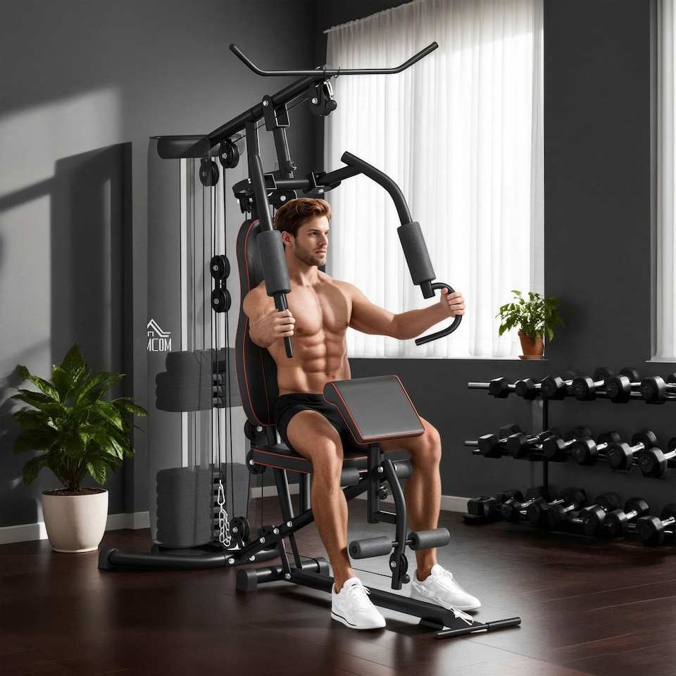 image 1 of HOMCOM Multi Gym Fitness Equipment Exercise Machine with 45Kg Weight Stack