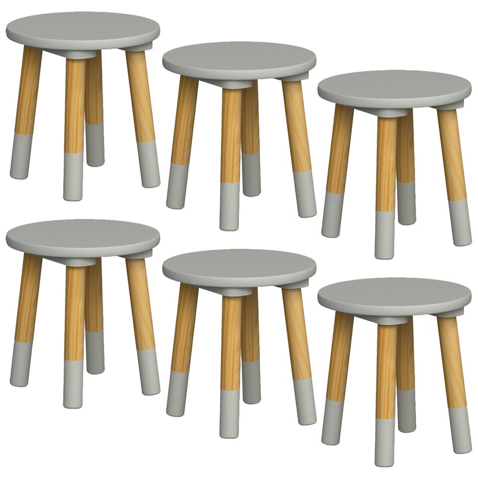 image 1 of Kids Wooden Stool Seat Round Chair Toddlers Kids Small Children Home Nursery | Multi | 6 Grey