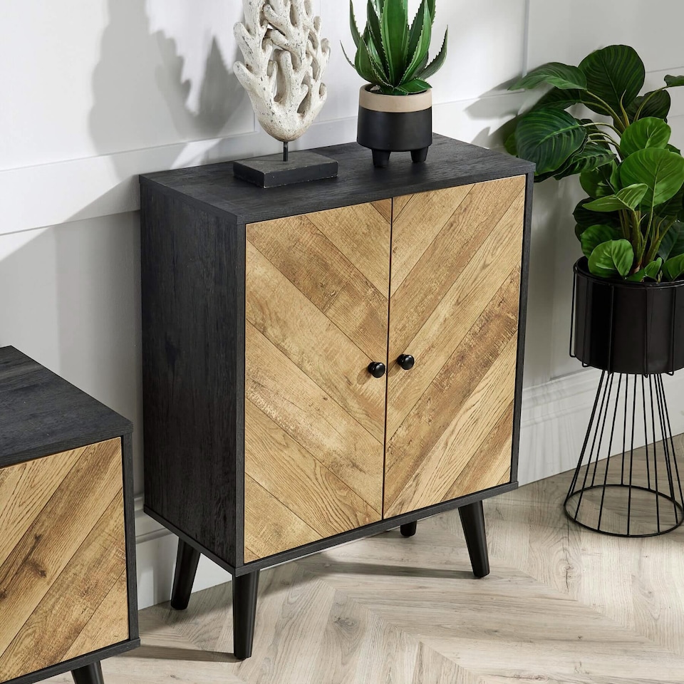 image 1 of Sideboard 2 Doors Black Frame Storage Cupboard Cabinet Living Room Furniture