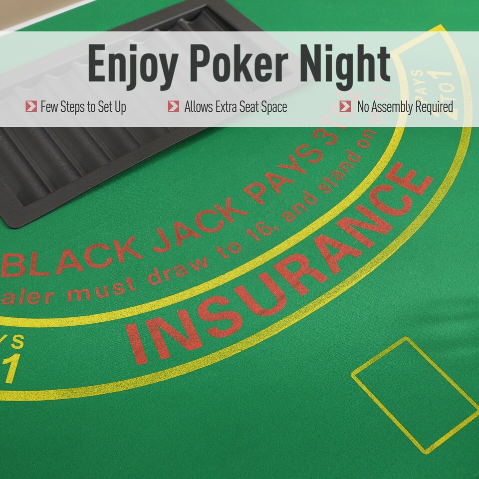 image 1 of HOMCOM 7-Player Folding Poker Table, Chip Tray, Cup Holders, 182 x 91 cm