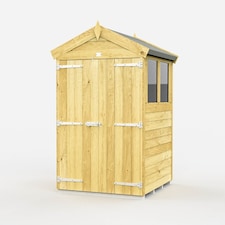 4 x 4 Feet Apex Shed - Double Door With Window - Wood - L127 x W118 x H217 cm Brown