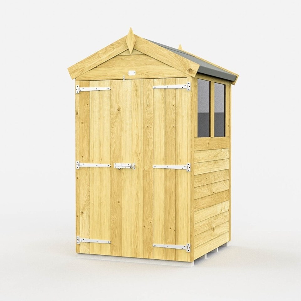 image 1 of 4 x 4 Feet Apex Shed - Double Door With Window - Wood - L127 x W118 x H217 cm Brown