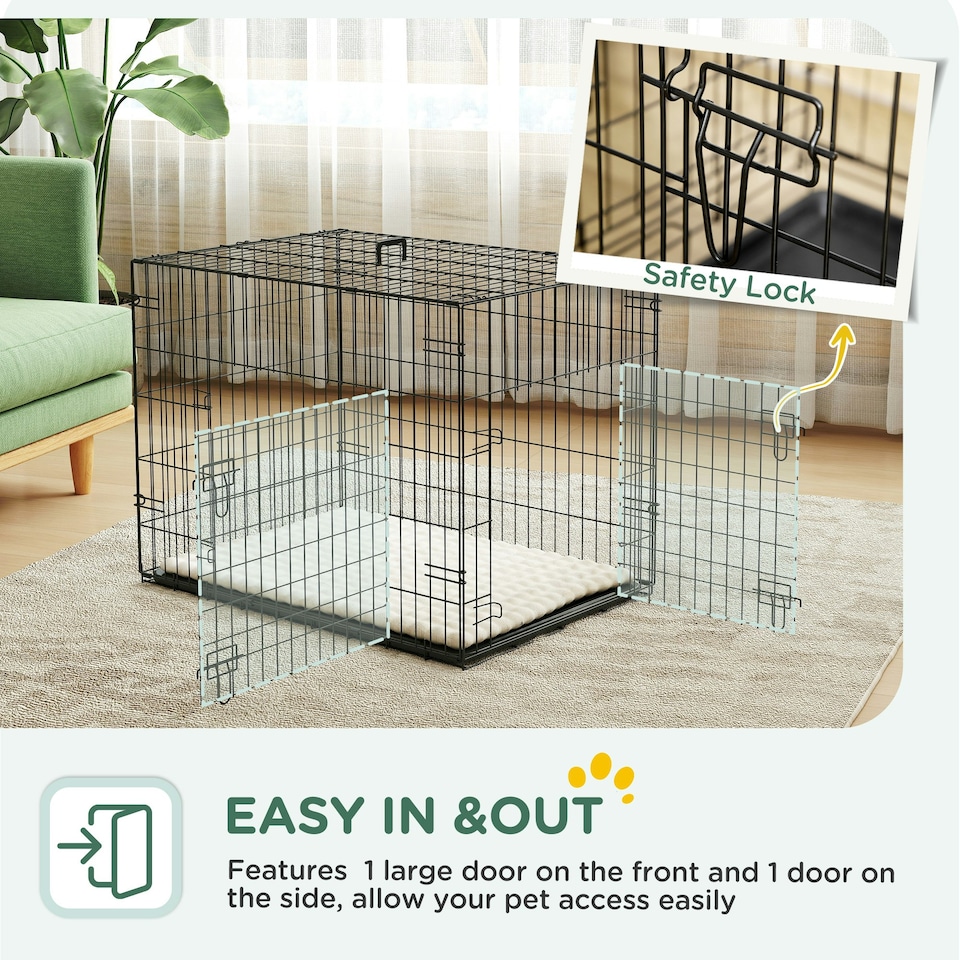 image 1 of PawHut Dog Crate with Two Doors, Tray, Soft Cushion, for Small Dogs, Black