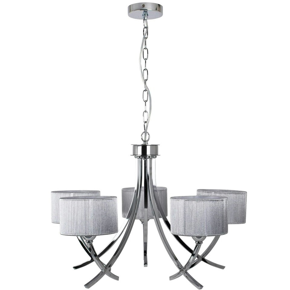 image 1 of Justina 5 Light Polished Chrome Chandelier with Silver String Shade
