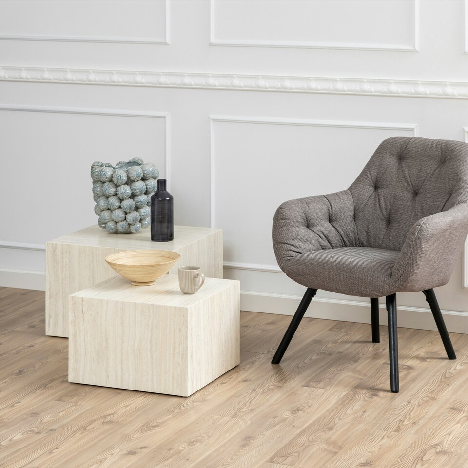 image 1 of Dice Square Coffee Table Set in Light Travertine Effect