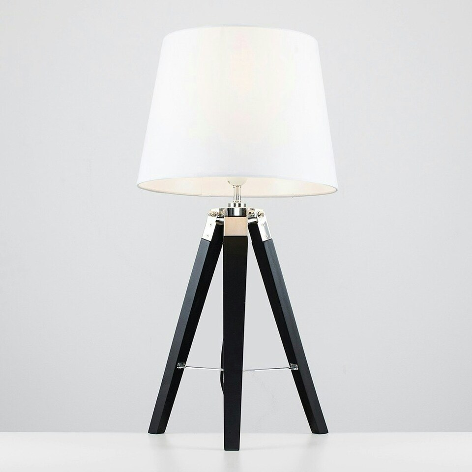 image 1 of ValueLights Clipper Black Wood Table Lamp With Large White Tapered Shade
