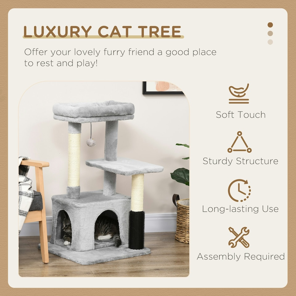image 1 of PawHut Cat Tree with Scratch Post Condo Perch for Indoor Cats, 85cm, Grey
