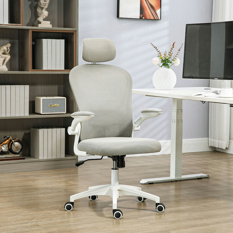 image 1 of Vinsetto Mesh Office Chair with Headrest, 4D Lumbar Support, Flip-up Arm