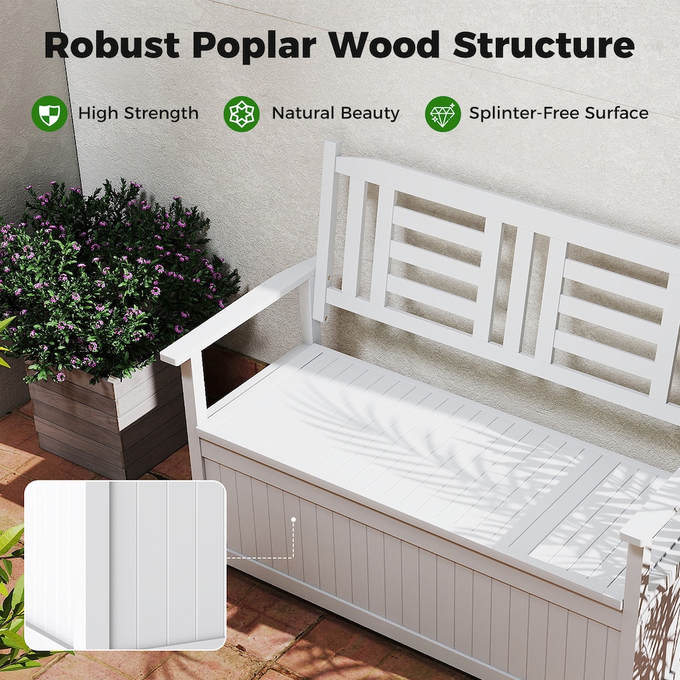 image 1 of COSTWAY 185L Patio Storage Bench Solid Wood Storage Loveseat with Backrest