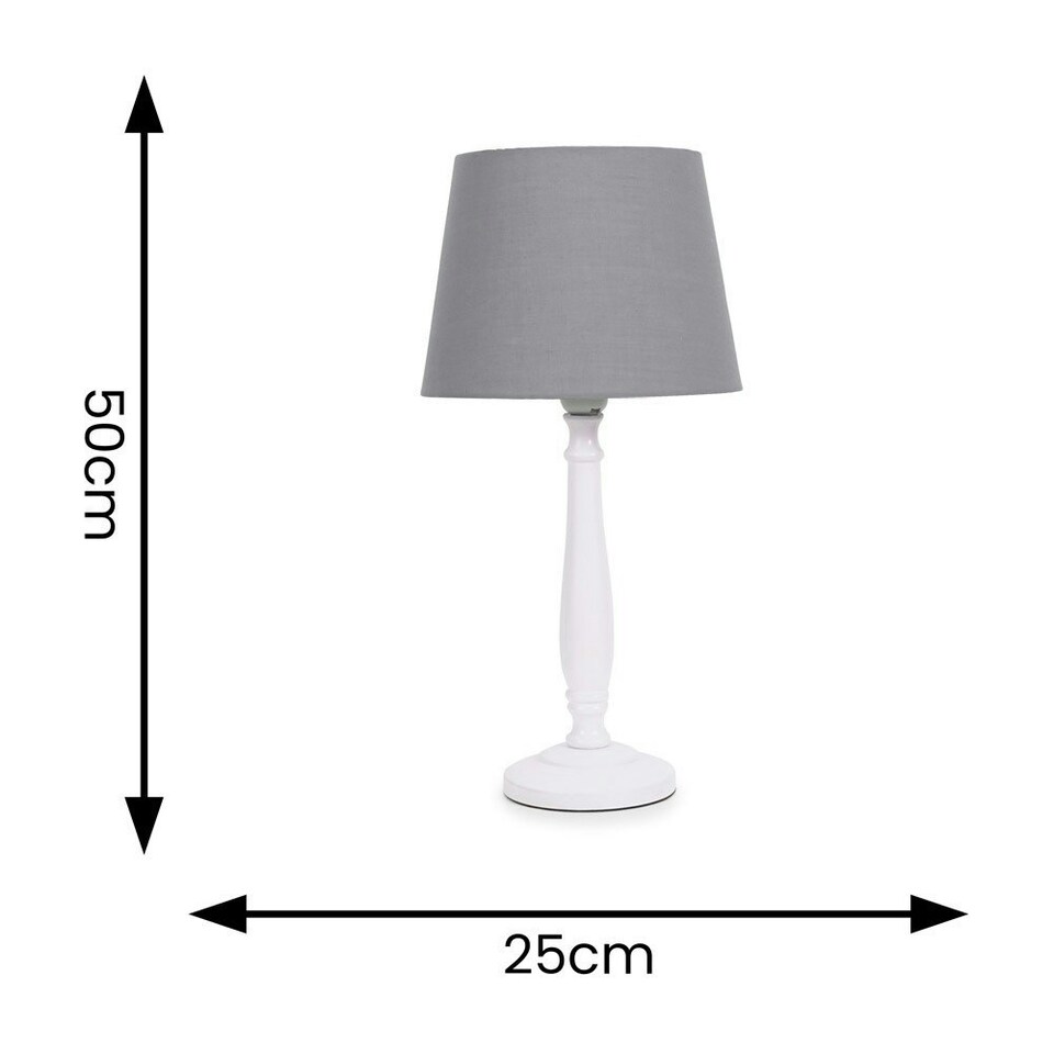 image 1 of ValueLights Victoria White Wood Traditional Stem Table Lamp with Grey Fabric Tapered Shade