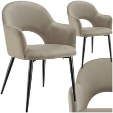 Dining Chair Sasha- padded armchair in velvet look, continuous backrest - Set of 2 Brown | Taupe