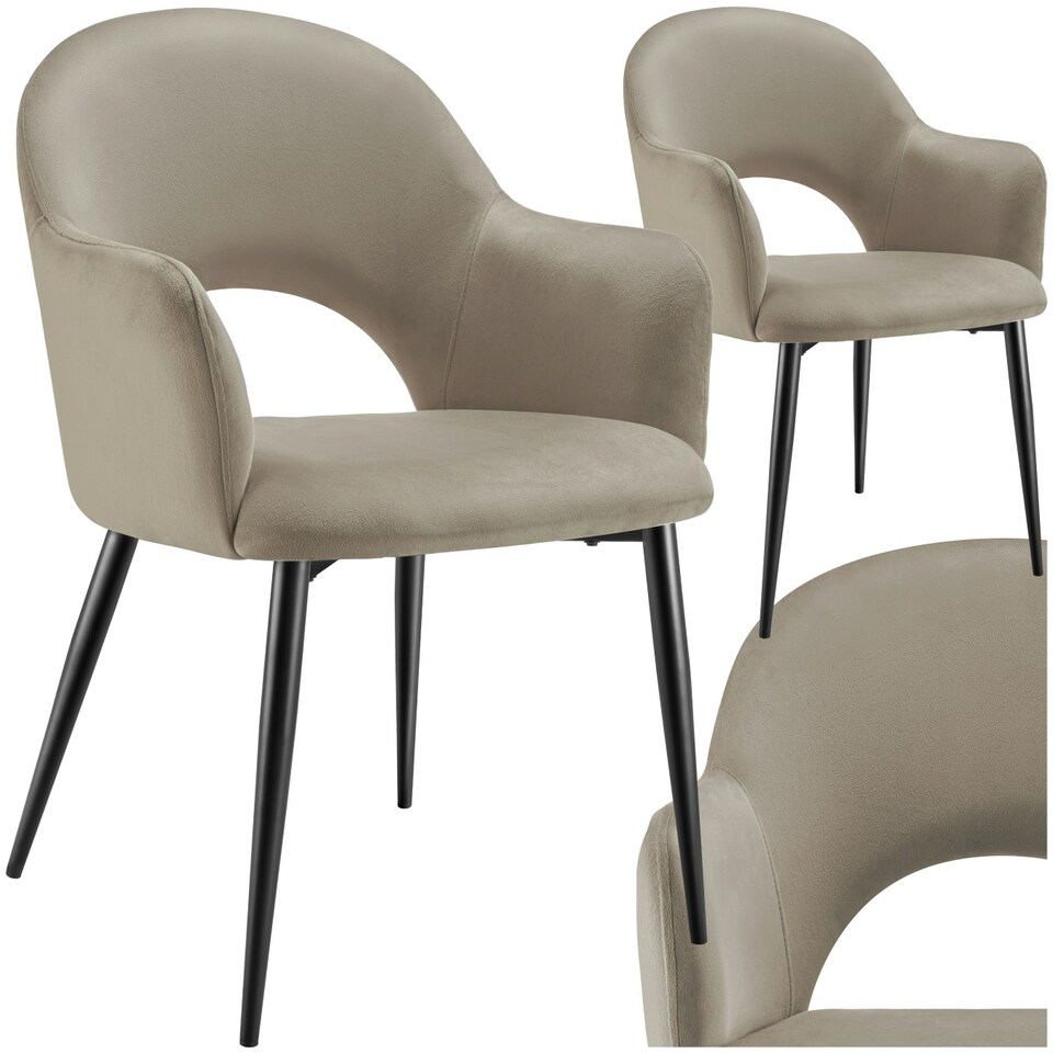 image 1 of Dining Chair Sasha- padded armchair in velvet look, continuous backrest - Set of 2 Brown | Taupe
