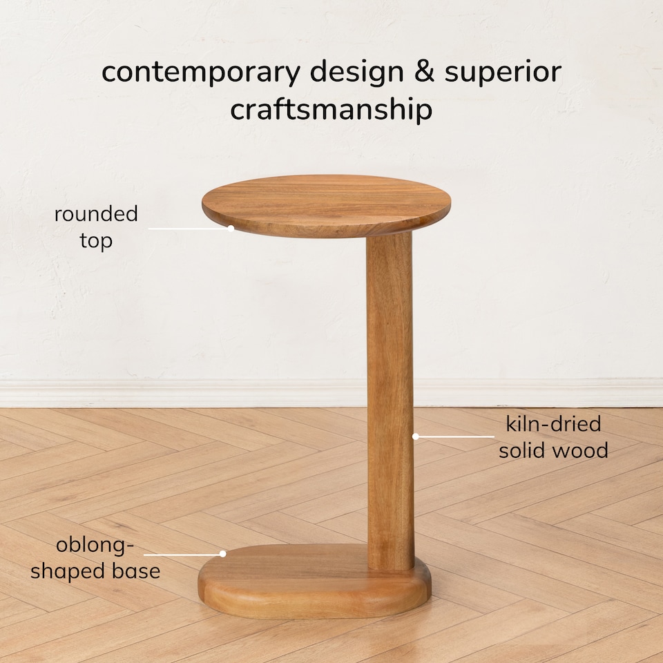 image 1 of Nora C-Shaped Solid Mango Wood Sofa Side Table for Living Room