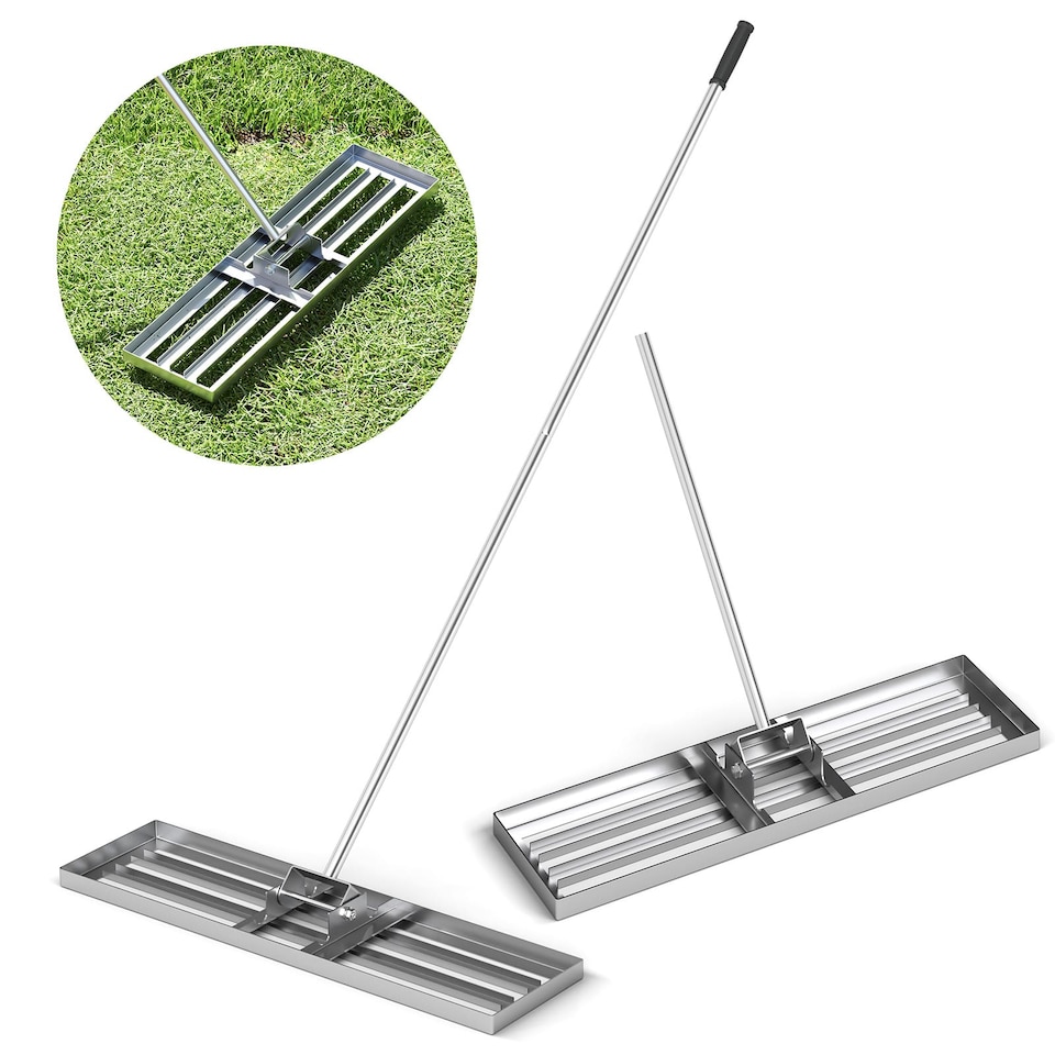 image 1 of COSTWAY Lawn Leveling Rake 91 cm x 25 cm Heavy Duty Level Lawn Tool-Silver