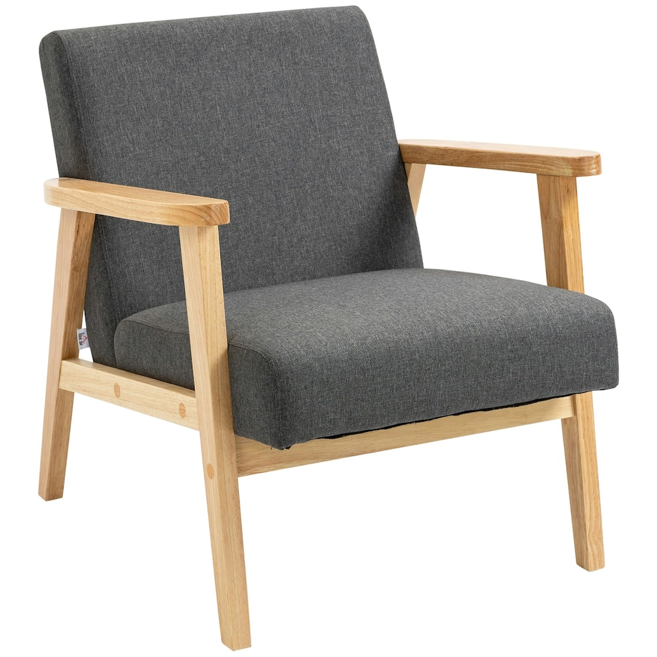 image 1 of HOMCOM Modern Fabric Accent Chair w/ Rubber Wood Legs Padded Grey