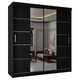 image 1 of Sliding Wardrobes 4U Modern Panelled Mirror Sliding Wardrobe – 120cm to 203cm, White, Black, Grey, Oak | Black | Black 180cm