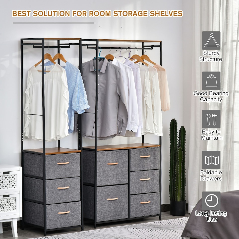 image 1 of HOMCOM Storage Coat Rack Hallway Bedroom Organiser Shelves w/ Hanger, 5 Drawer