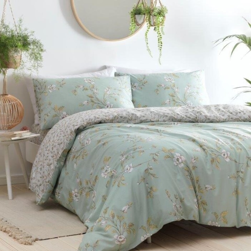 Portfolio Home Yasmina Floral Bedding Duvet Cover Set With Pillow Cases Blue | Super King