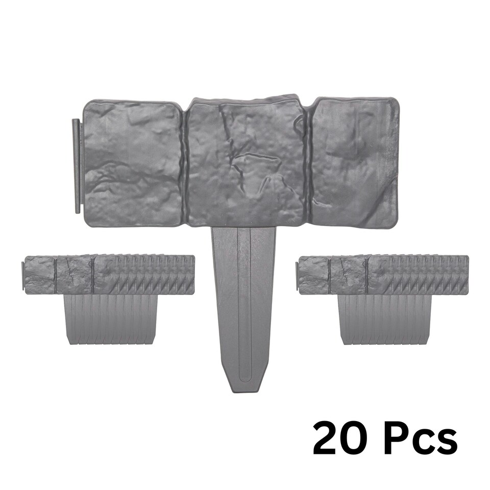 2 x 23cm 10 Piece Grey Cobble Stone Effect Garden Edging Boarder