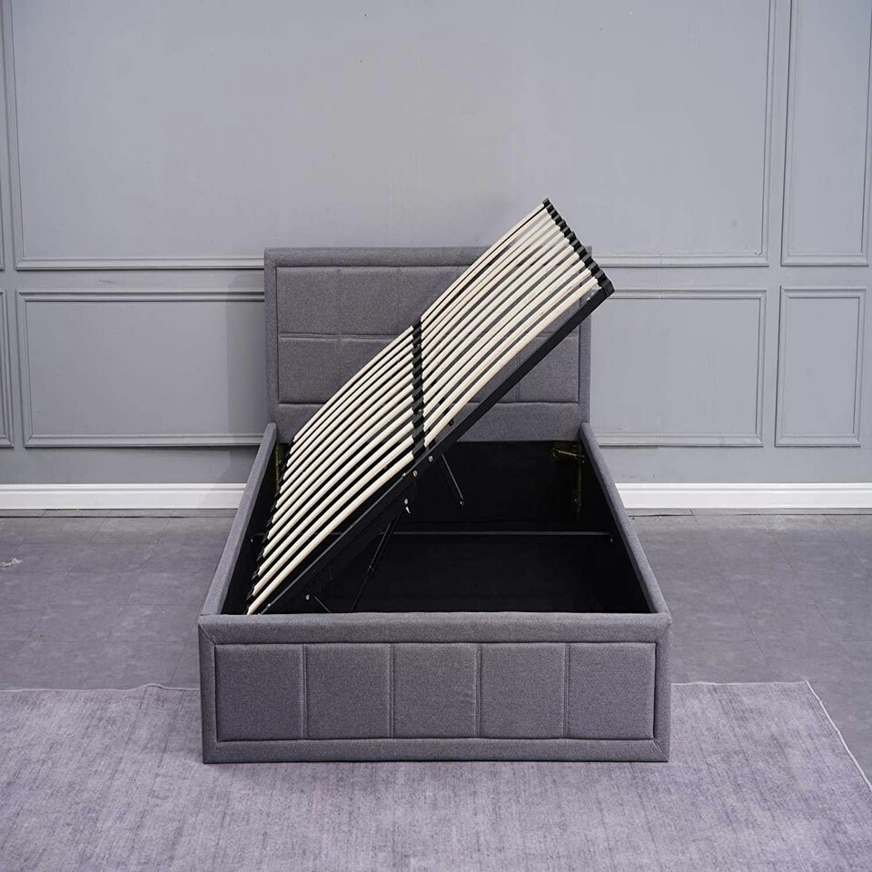 image 1 of Ottoman Storage Bed grey double 4ft 6 fabric and 1 Mattress wooden bedroom furniture