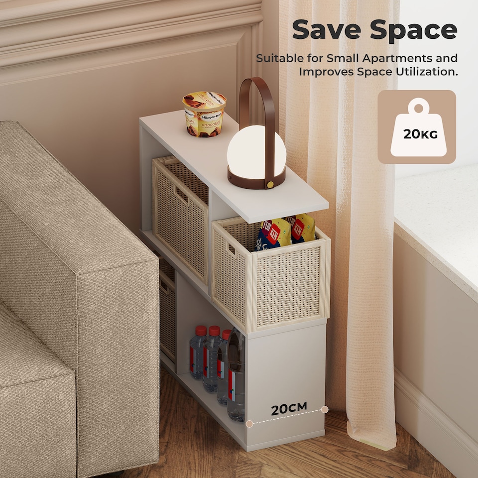 image 1 of Levede 20cm Slide Table for Living Room Sofa End Narrow Space 3 Tier Storage | White | White