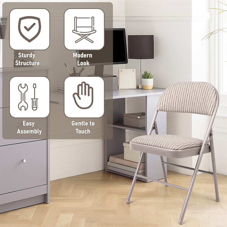 image 1 of SET OF 2 FABRIC PADDING FOLDING CHAIR DELUXE STRONG METAL FRAME OFFICE WITH BACK REST NEW