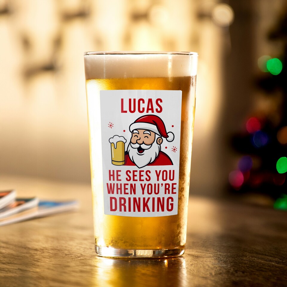 image 1 of Personalised Santa Pun Christmas Beer Glass