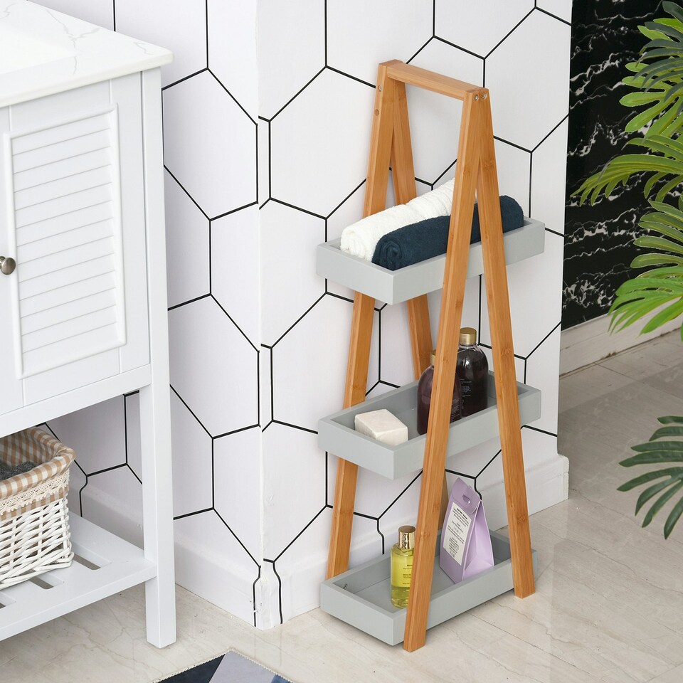 image 1 of kleankin 3 Tier A Frame Bathroom Shower Caddy Storage Unit Shelving Organizer