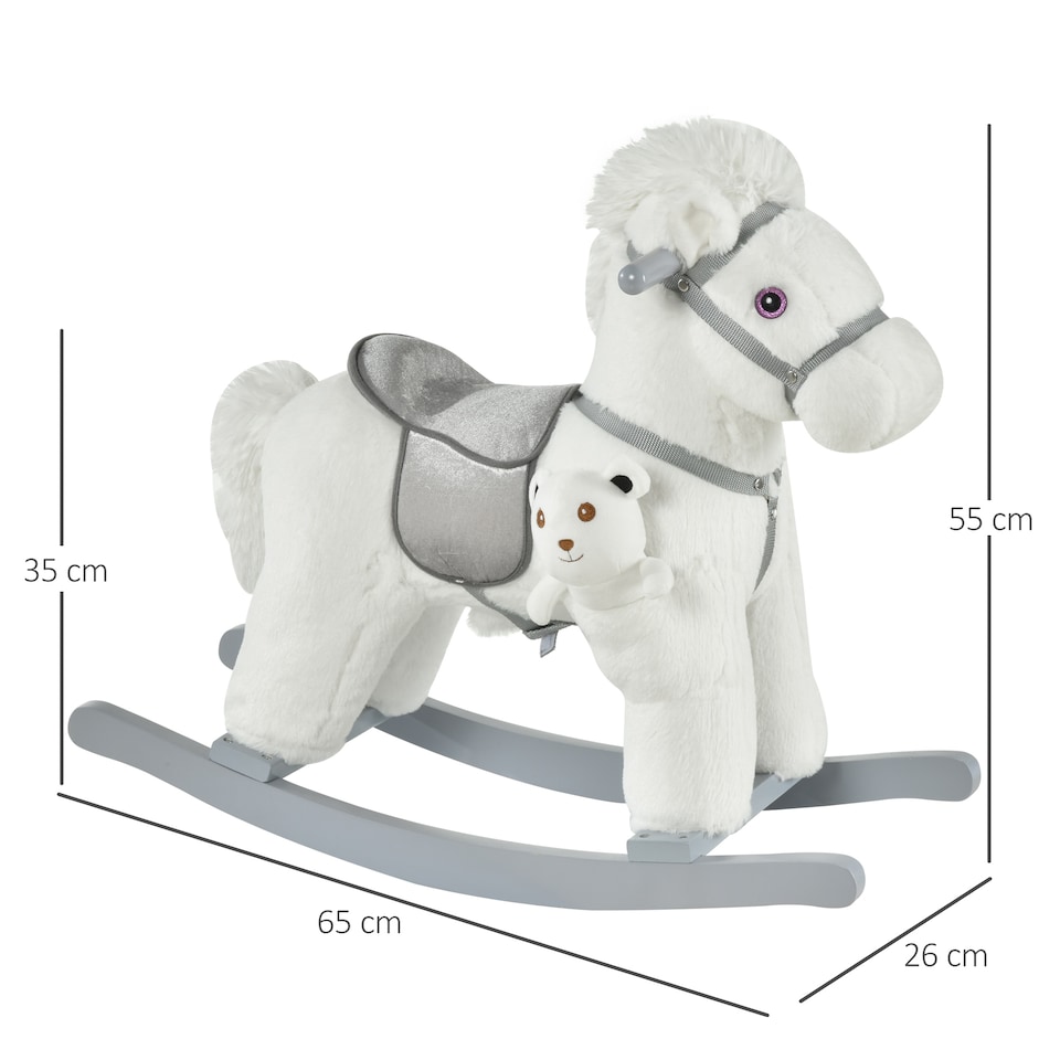 image 1 of HOMCOM Kids Plush Ride-On Rocking Horse Toy Rocker with Plush Toy Realistic Sounds for Child 18-36 Months White