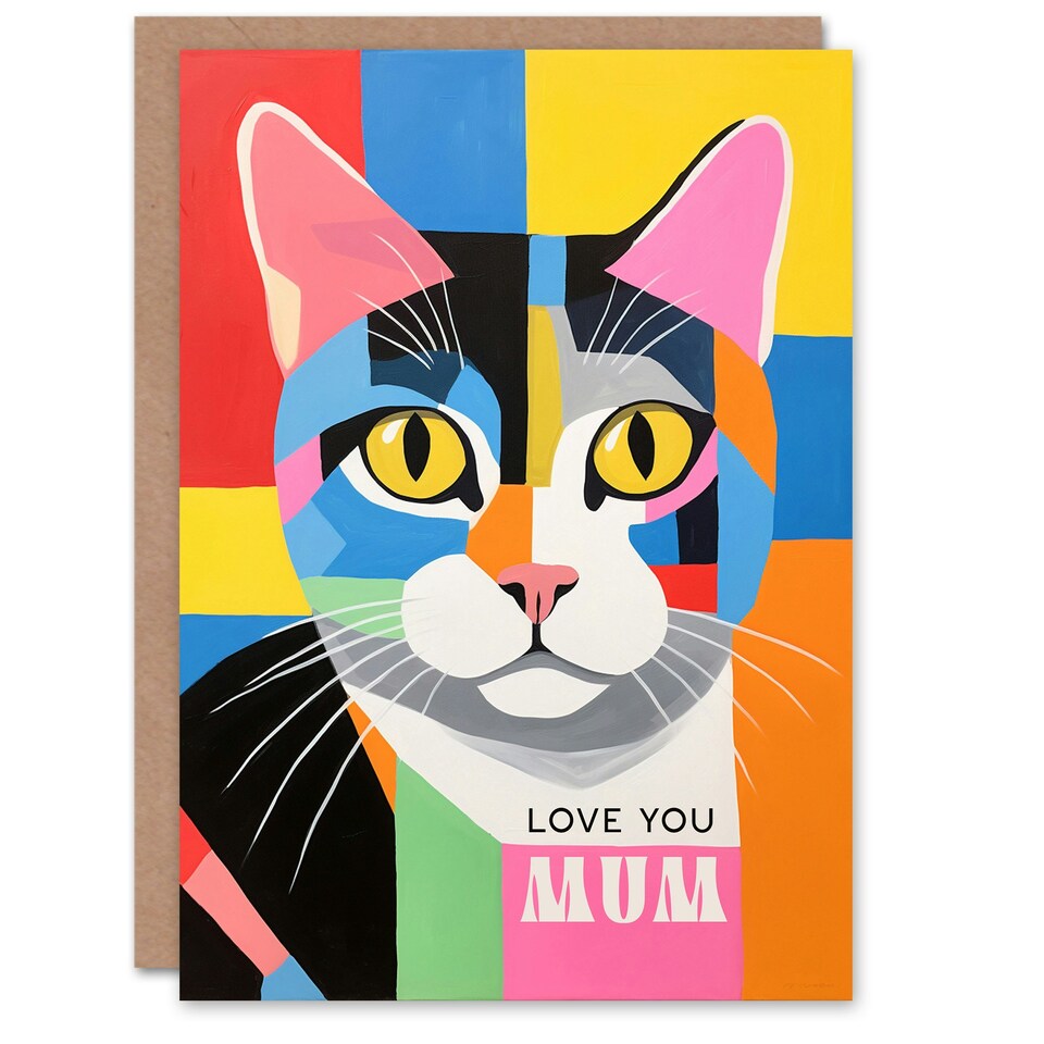 image 1 of Mothers Day Card Colourful Abstract Love You Mum Cat Card