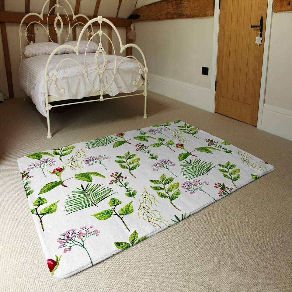 image 1 of Selection of Leaves & Flowers (Rug) Green | Medium: 80x150cm