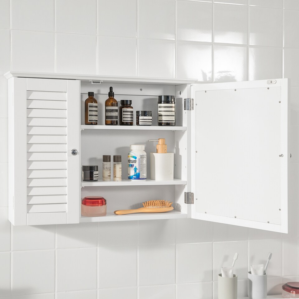 image 1 of SoBuy Bathroom Cabinet with Mirror, White, 25.6x5.9x19.3 inches, 8.45 kg - BZR55-W