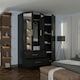 image 4 of Modern 3-Door High Gloss Wardrobe with Dual Mirrors, Gold Accent Handles, Drawers & Shelves-116cm Wide Black | Black116cm