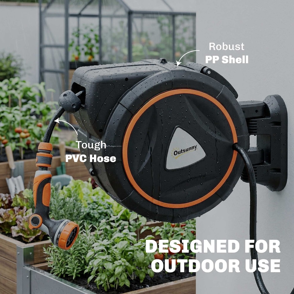 image 1 of Outsunny 28+2m Retractable Hose Reel Wall Mounted with Auto Retraction
