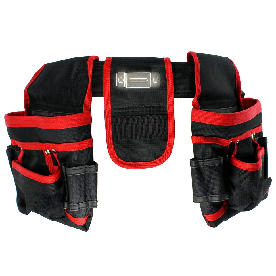 image 1 of SPARES2GO 20 Pocket Double Tool Belt Heavy Duty Joiners Carpenter Builders Nails Pouch