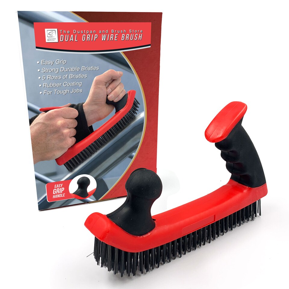 image 1 of Dual Grip Large Wire Scrubbing Brush with Steel Bristles for Heavy Duty Cleaning