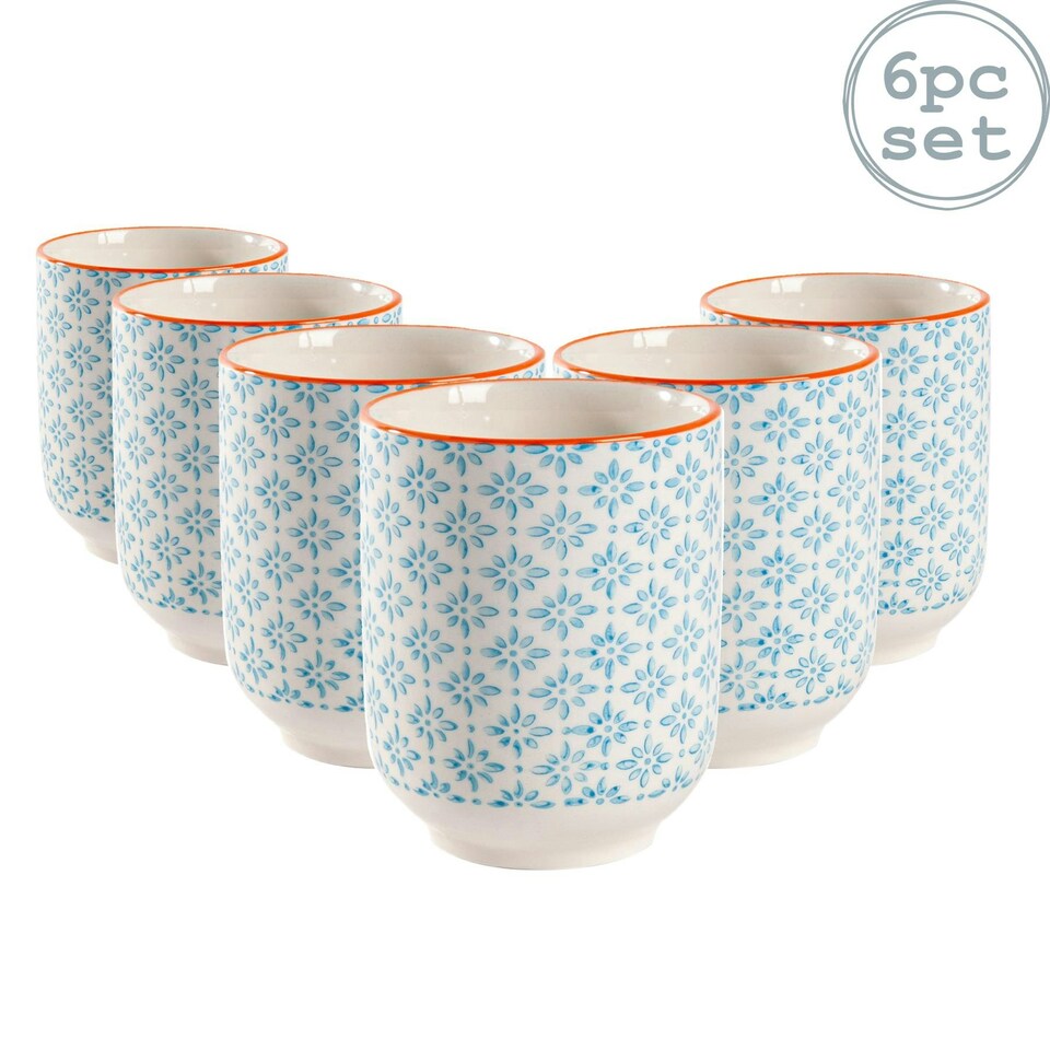 image 1 of Nicola Spring Hand-Printed Tumblers - 280ml - Blue - Pack of 6 Blue