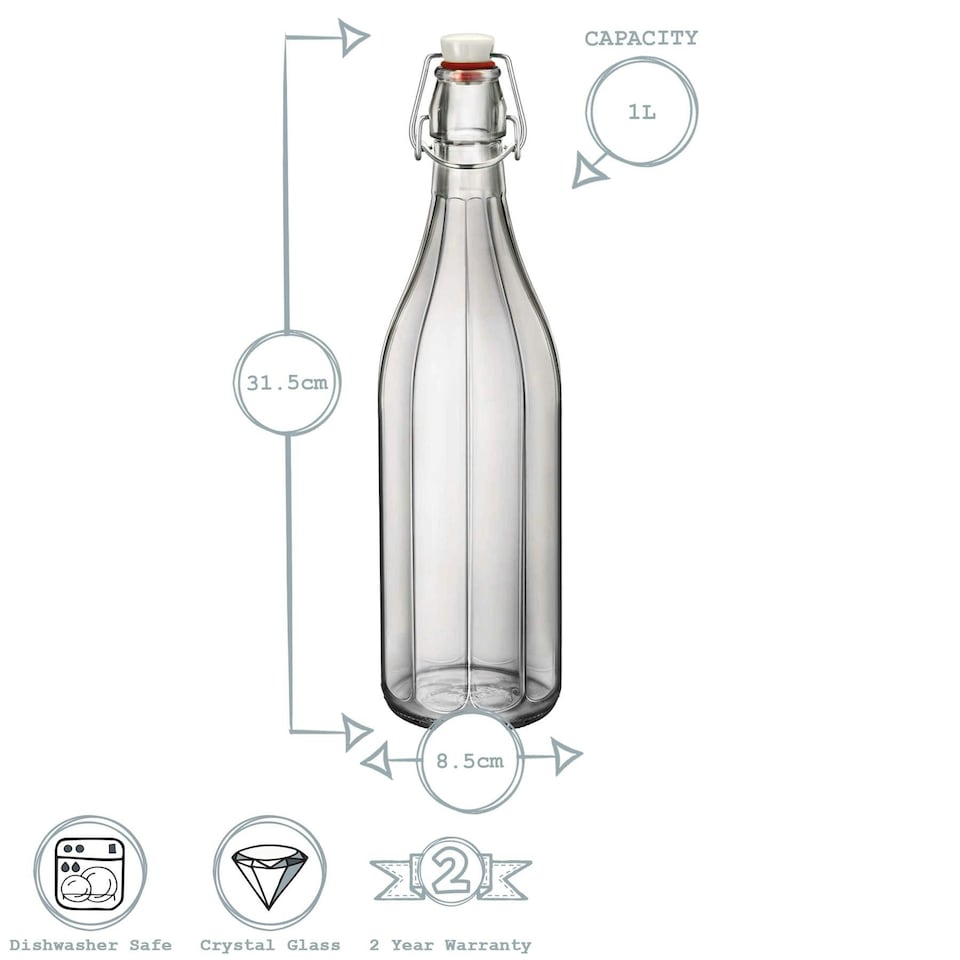 image 1 of Bormioli Rocco Oxford Glass Swing Bottle - 1 Litre Clear | One Size